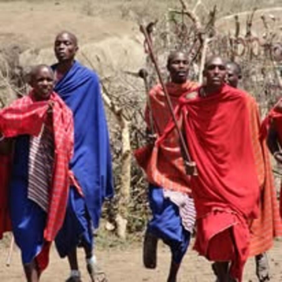 Maasai men performing a traditional dance
